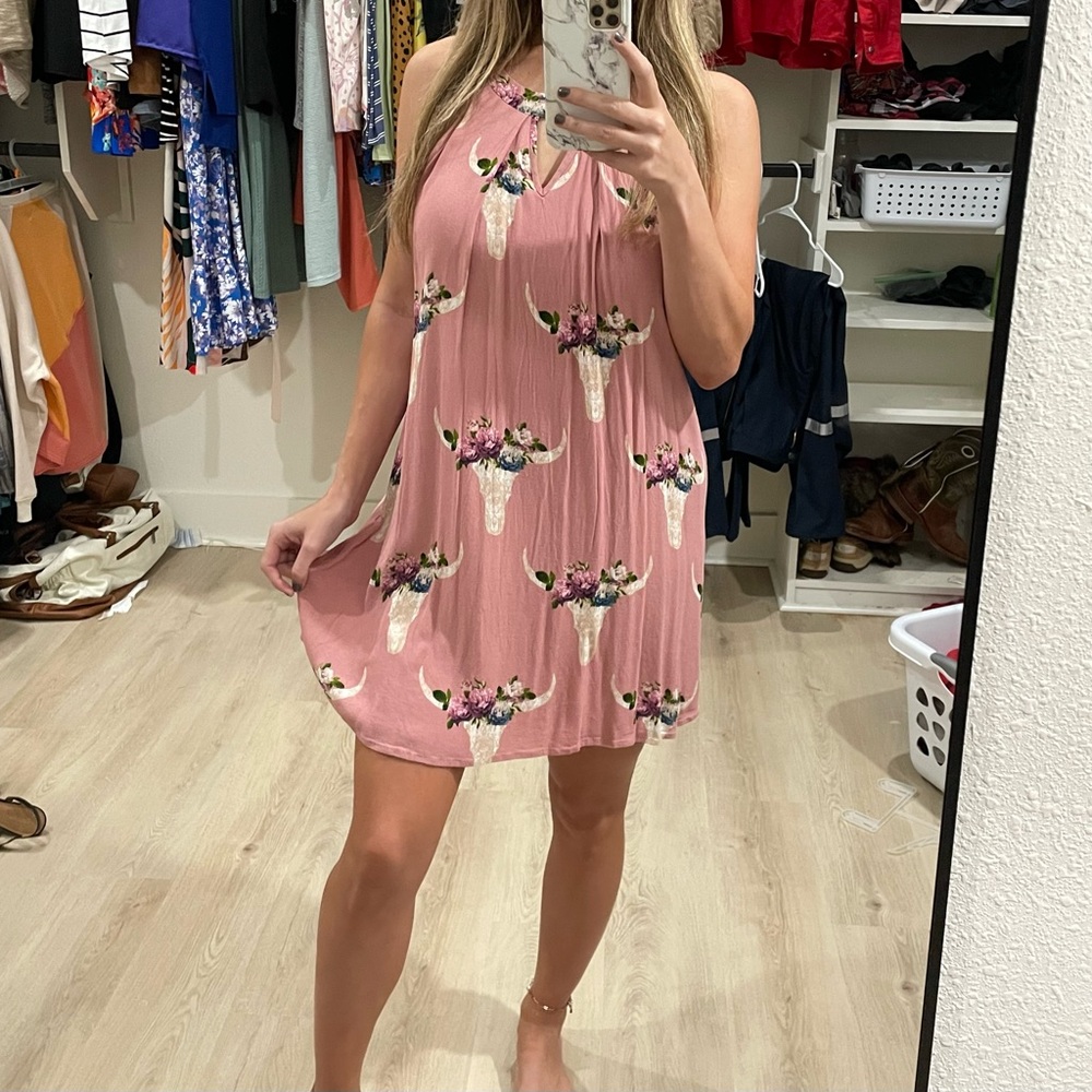 Pink Boutique Dress, size small, shabby chic skull print